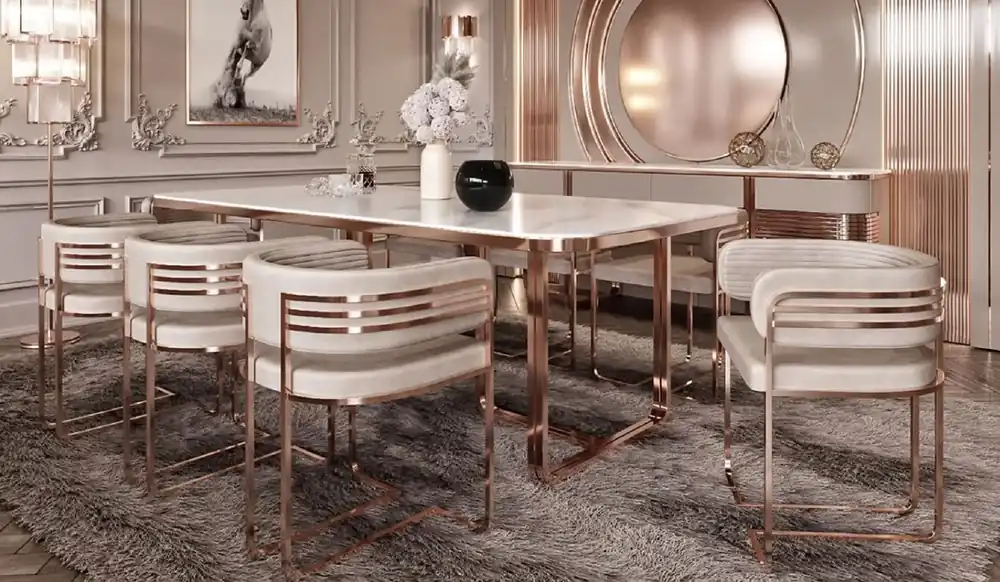 Casa Padrino set di sedie per sala da pranzo di lusso con braccioli grigio / rame 58 x 51 x A. 76 cm - Set 8 sedie cucina - Mobili sala da pranzo - Mobili ristorante - Mobili di lusso Sonderaktion