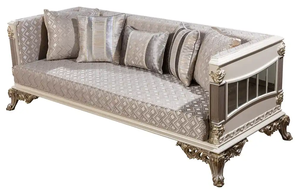 Jetzt Bestellen Casa Padrino divano barocco di lusso argento / bianco / grigio / oro - Divano da salotto in stile barocco a specchio - Mobili da soggiorno di lusso in stile barocco - Mobili barocchi