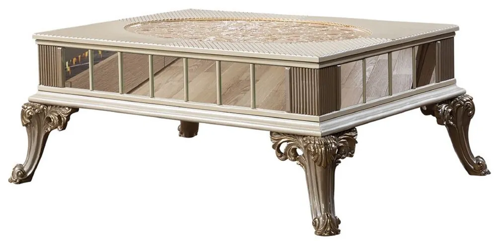Casa Padrino tavolo da soggiorno barocco di lusso crema / bianco / grigio / oro - Tavolo da salotto in stile barocco specchiato - Mobili di lusso stile barocco - Arredi barocchi - Mobili barocchi Günstig