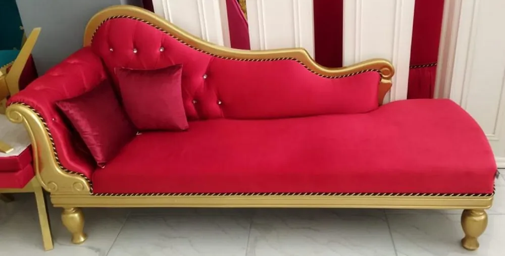 Solange Der Vorrat Reicht Casa Padrino chaise longue barocco di lusso rosso / oro - Chaise longue in legno massello fatto a mano con velluto pregiato e strass - Mobili barocchi - Nobile e Magnifico