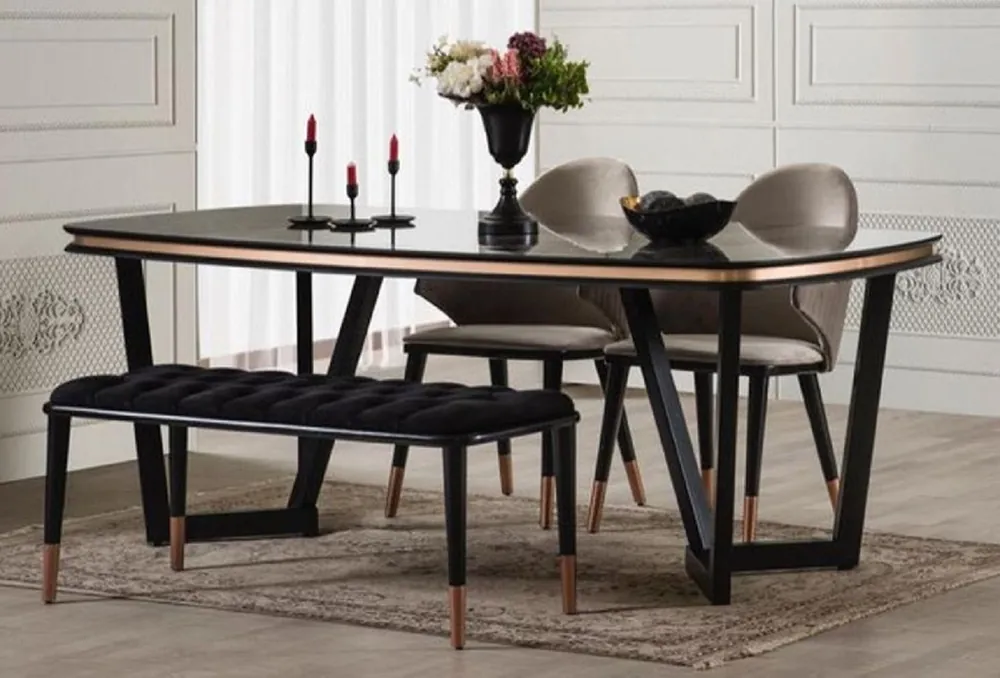 Casa Padrino tavolo da pranzo di lusso nero / rame 207 x 104 x A. 78 cm - Tavolo cucina rettangolare - Mobile sala da pranzo - Arredi sala da pranzo - Mobile di lusso - Arredi di lusso Geprüft