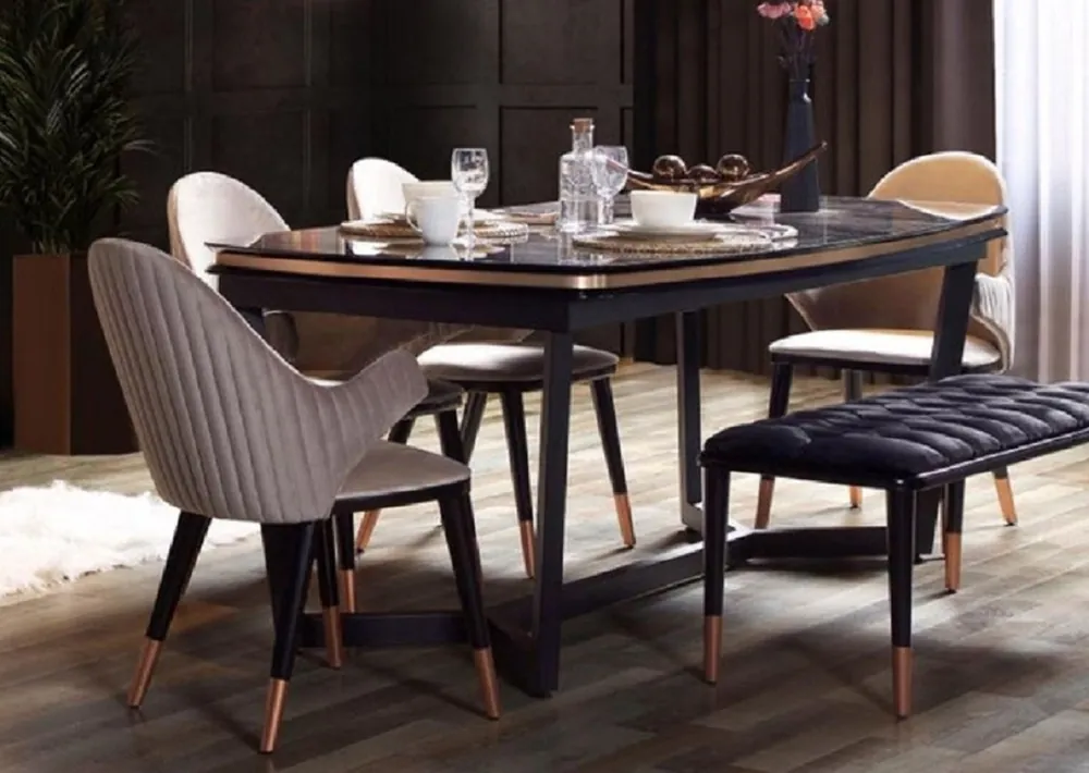 Casa Padrino set da pranzo di lusso grigio / nero / rame - 1 Tavolo da Pranzo di Lusso e 6 Sedie da Pranzo di Lusso con Braccioli - Mobili per sala da pranzo - Mobili di lusso Aktuell
