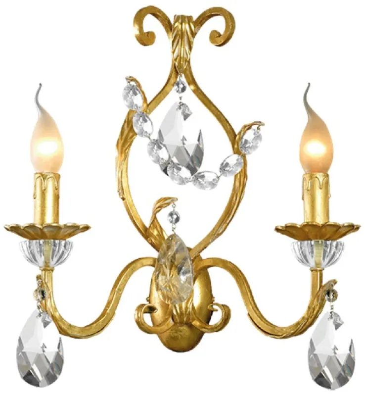 Sichere Zahlung Casa Padrino lampada da parete doppio di lusso oro con patina 37 x 13 x A. 39 cm - Elegante lampada da parete in stile barocco con vetro in cristallo di Boemia - Luci barocche - Fatto in Italia