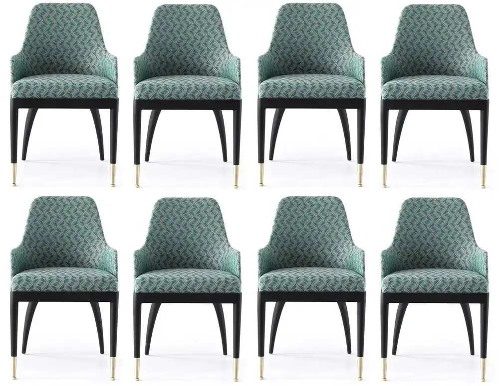Casa Padrino set di 8 sedie da pranzo di lusso con braccioli verde motivo / nero / ottone 55 x 59 x A. 88 cm - Mobili sala da pranzo - Mobili ristorante - Mobili di lusso - Arredamento di lusso Billig