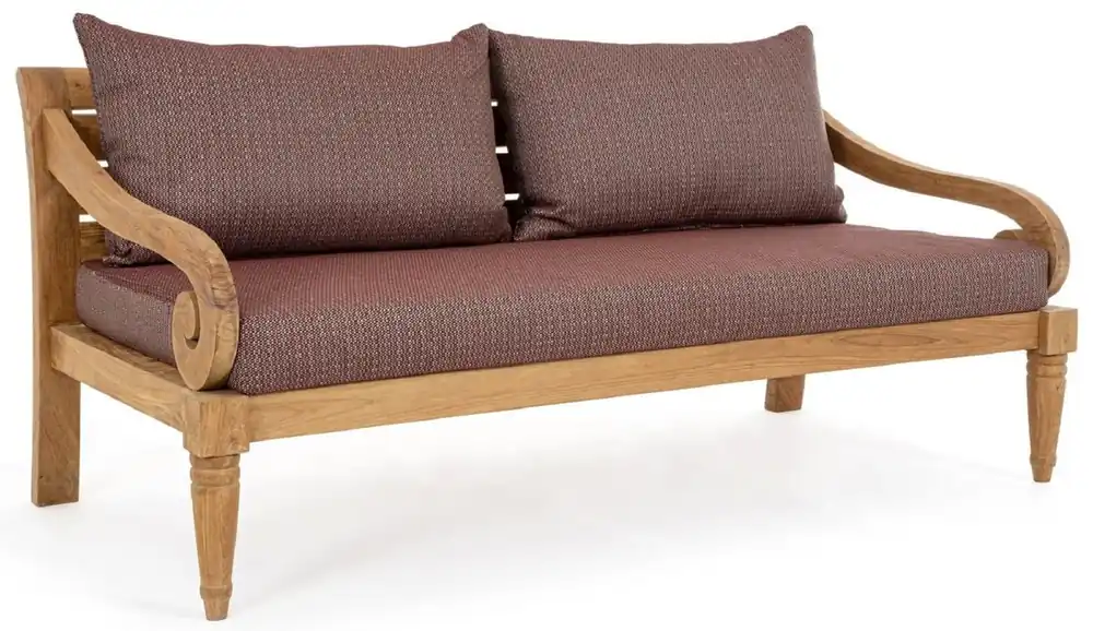 Neue Kollektion Casa Padrino divano da giardino di lusso rosso vino / naturale 165 x 80 x A. 75 cm - Divano da giardino rustico in teak con cuscini - Mobili da giardino in legno massello rustici di lusso