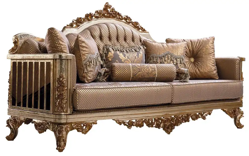 Echt Casa Padrino divano barocco di lusso rame / argento antico / oro - Divano da salotto in stile barocco con motivo elegante - Mobili da soggiorno di lusso in stile barocco - Mobili barocchi