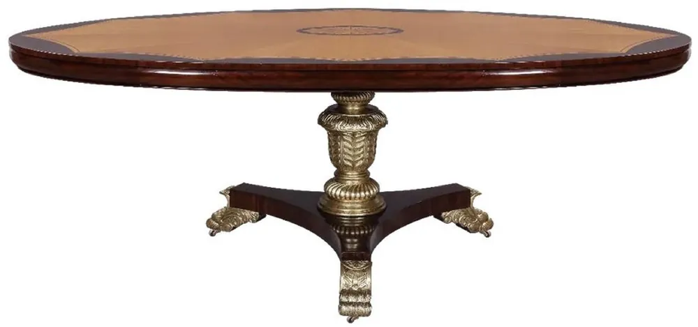 Begrenztes Angebot Casa Padrino tavolo da pranzo barocco di lusso marrone scuro / naturale / argento - Tavolo da cucina ovale in legno massello in stile barocco - Mobili per sala da pranzo di lusso stile barocco