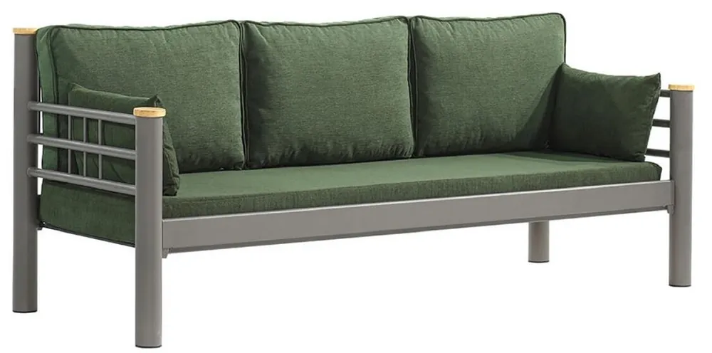 Highlight Casa Padrino divano da giardino Art Nouveau verde / grigio / naturale 200 x 70 x A. 85 cm - Divano da giardino in metallo con cuscini - Divano da terrazza - Mobile da giardino - Mobile Art Nouveau