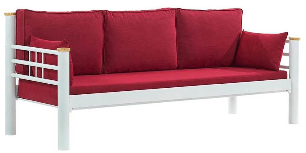 Casa Padrino divano da giardino Art Nouveau bordeaux rosso / bianco / naturale 200 x 70 x A. 85 cm - Divano da giardino in metallo con cuscini - Divano da terrazza - Mobile da Giardino Art Nouveau Knallerangebot