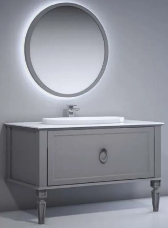 Echt Casa Padrino set da bagno barocco di lusso grigio opaco / bianco - 1 Armadio del Lavandino con Lavabo in Ceramica e 1 Specchio da Parete a LED - Mobile bagno barocco