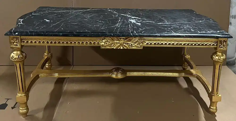 Mega-Angebot Casa Padrino tavolo da soggiorno barocco oro / nero - Tavolo da salotto rettangolare in legno massello con piano in marmo - Mobili da soggiorno in stile barocco - Mobili barocchi