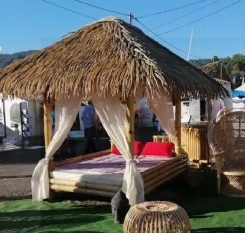 Casa Padrino lettino da giardino doppio di lusso in bambù naturale - Lettino da giardino resistente alle intemperie con tetto e materasso - Mobili da giardino - Mobili in bambù - Mobili di lusso Jetzt Kaufen