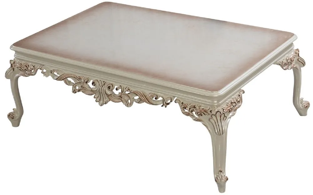 Casa Padrino tavolo da soggiorno barocco di lusso crema bianco / rame - Tavolo da salotto rettangolare stile barocco - Mobili da soggiorno in stile barocco - Mobili di lusso stile barocco Neu Im Sortiment