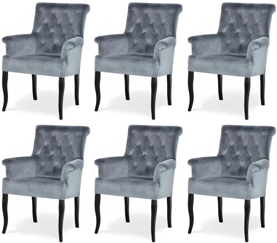 Casa Padrino set di 6 sedie da pranzo Chesterfield Neo Barocco grigio / nero - Sedie da cucina con braccioli - Mobili per sala da pranzo - Mobili Chesterfield - Mobili Neo Barocco Super-Preis