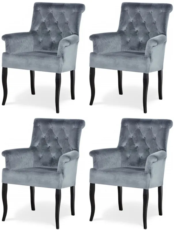 Casa Padrino set di 4 sedie da pranzo Chesterfield Neo Barocco grigio / nero - Sedie da cucina con braccioli - Mobili per sala da pranzo - Mobili Chesterfield - Mobili Neo Barocco Begrenztes Angebot