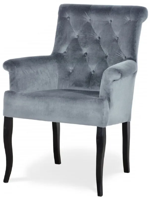Neuheit Casa Padrino sedia da pranzo Chesterfield Neo Barocco grigio / nero - Sedia da cucina con braccioli - Mobili per sala da pranzo - Mobili Chesterfield - Mobili Neo Barocco