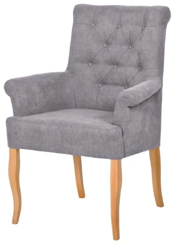 Casa Padrino sedia da pranzo Chesterfield Neo Barocco grigio / naturale - Sedia da cucina con braccioli - Mobili per sala da pranzo - Mobili Chesterfield - Mobili Neo Barocco Ausverkauf