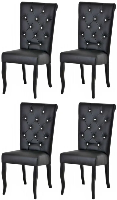 Rabatt Casa Padrino set di 4 sedie da pranzo Chesterfield Neo Barocco nero / nero - Sedie da cucina in pelle artificiale con strass - Mobili per sala da pranzo - Mobili Chesterfield - Mobili Neo Barocco