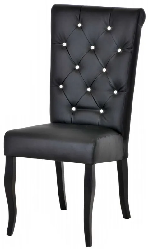 Casa Padrino sedia da pranzo Chesterfield Neo Barocco nero / nero - Sedia da cucina in pelle artificiale con strass - Mobili per sala da pranzo - Mobili Chesterfield - Mobili Neo Barocco Must-Have