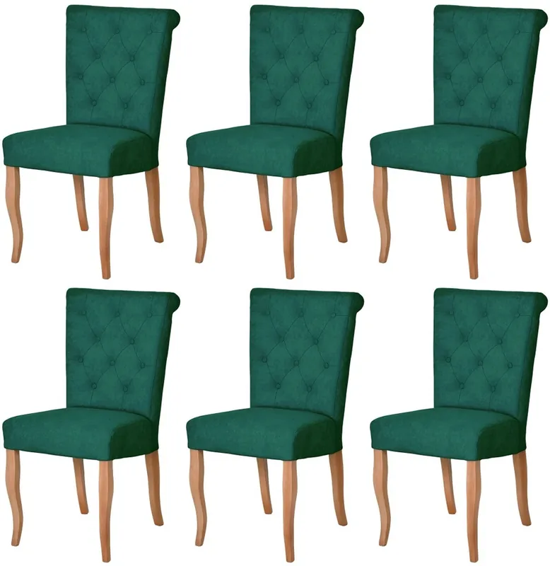 Schnäppchen Casa Padrino set di 6 sedie da pranzo Chesterfield Neo Barocco verde scuro / naturale - Set di sedie da cucina - Mobili per sala da pranzo Chesterfield - Mobili per sala da pranzo Neo Barocco