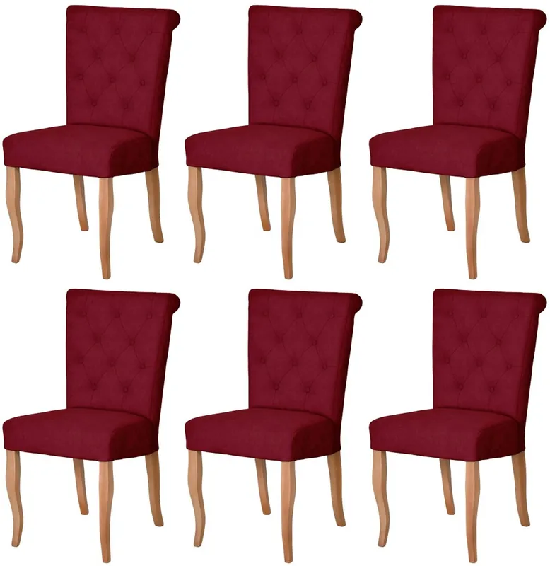 Schnäppchen Casa Padrino set di 6 sedie da pranzo Chesterfield Neo Barocco bordeaux rosso / naturale - Set di sedie da cucina - Mobili per sala da pranzo Chesterfield - Mobili per sala da pranzo Neo Barocco