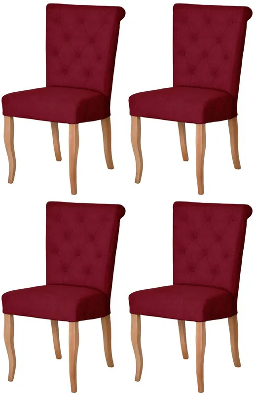 Top-Preis Casa Padrino set di 4 sedie da pranzo Chesterfield Neo Barocco bordeaux rosso / naturale - Set di sedie da cucina - Mobili per sala da pranzo Chesterfield - Mobili per sala da pranzo Neo Barocco