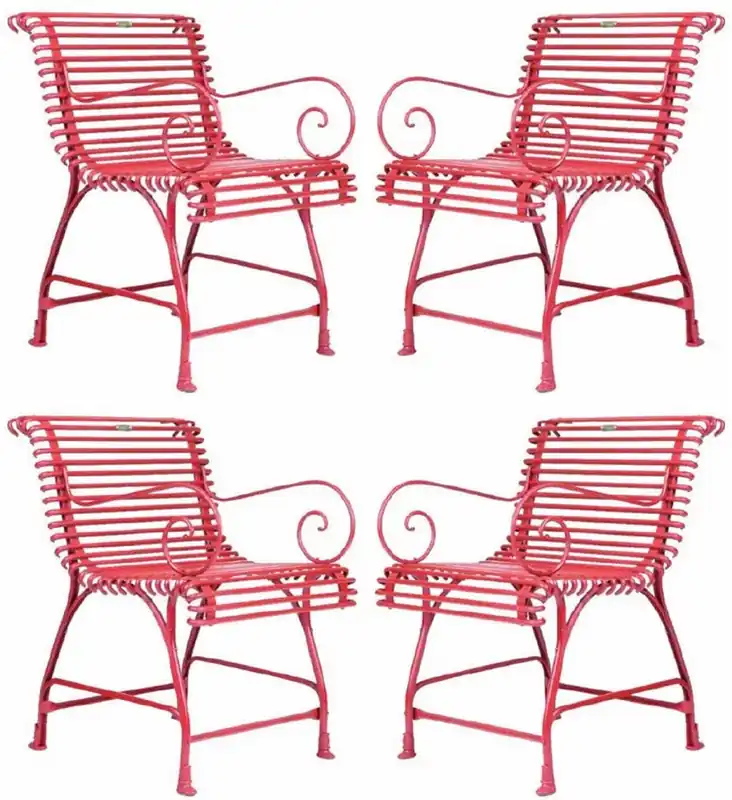 Wochenendangebot Casa Padrino set di 4 sedie da giardino Art Nouveau rosso 56 x 52 x A. 76 cm - Sedie in ferro battuto fatte a mano con braccioli - Mobili da giardino e patio in ferro battuto nostalgici