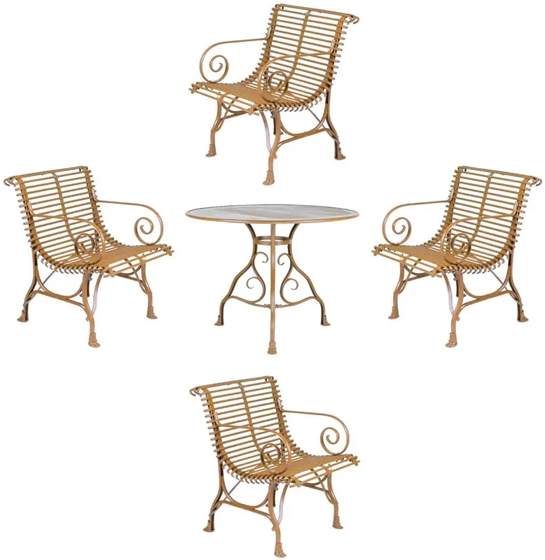 Kracherpreis Casa Padrino set di mobili da giardino in ferro battuto Art Nouveau marrone - 1 Tavolo da Giardino Rotondo e 4 Sedie da Giardino con Braccioli - Mobili da Giardino in Stile Barocco e Art Nouveau