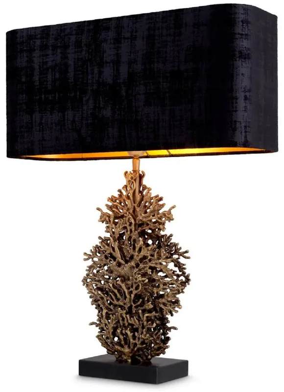 Echt Casa Padrino lampada da tavolo di lusso ottone vintage / nero 50 x 22 x A. 68,5 cm - Lampada da scrivania con paralume e base in granito - Lampade da tavolo - Lampade da scrivania
