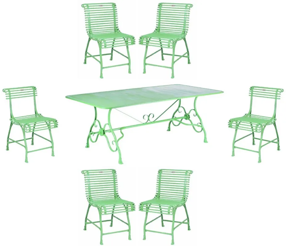 Billig Casa Padrino set di mobili da giardino in ferro battuto Art Nouveau verde - 1 Tavolo da Giardino e 6 Sedie da Giardino - Mobili da giardino nostalgici - Mobili da Giardino Barocco e Art Nouveau