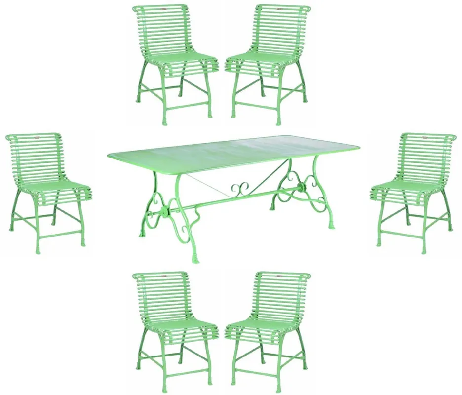 Neue Kollektion Casa Padrino set di mobili da giardino in ferro battuto Art Nouveau verde - 1 Tavolo da Giardino e 6 Sedie da Giardino - Mobili da Giardino Barocco e Art Nouveau - Mobili da giardino nostalgici
