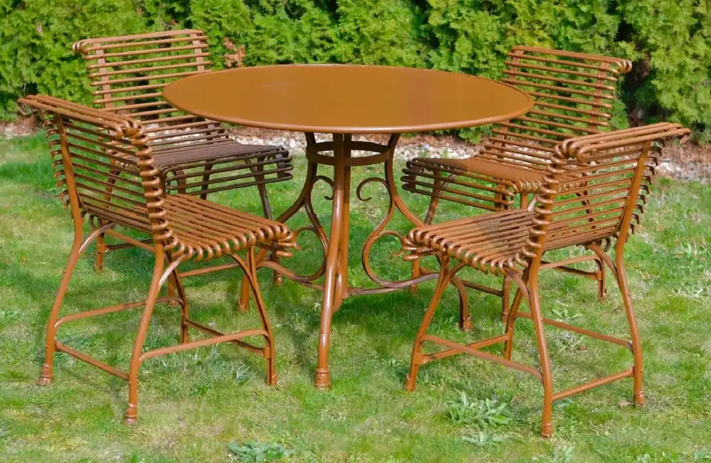 Casa Padrino set di mobili da giardino Art Nouveau marrone - 1 Tavolo da Giardino e 4 Sedie da Giardino - Mobili da giardino nostalgici in ferro battuto - Mobili da Giardino Barocco e Art Nouveau Neue Kollektion