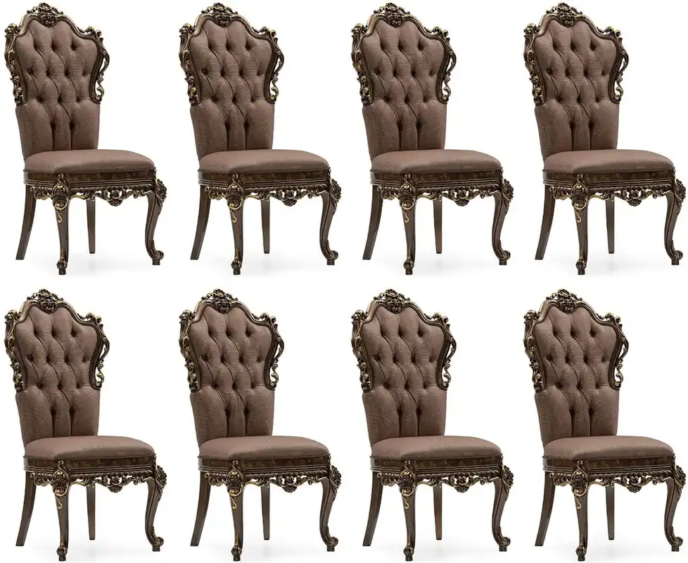 Neu Casa Padrino set di 8 sedie da pranzo barocco di lusso grigio / marrone / oro - Sedie da cucina decorate in stile barocco - Mobili da sala da pranzo barocchi di lusso - Mobili barocco