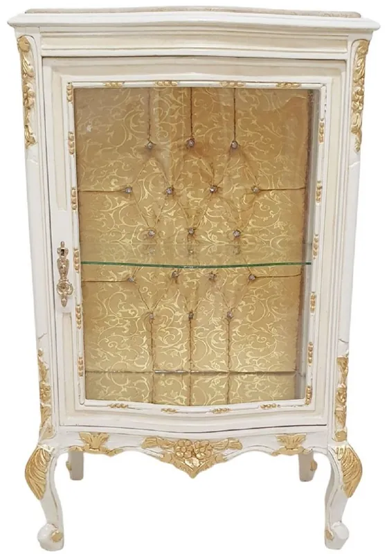Ausverkauf Casa Padrino vetrina barocco bianco / crema / oro - Vetrina in legno massello fatta a mano con strass e piano in marmo - Mobili soggiorno in stile barocco - Mobili barocchi - Arredi barocchi
