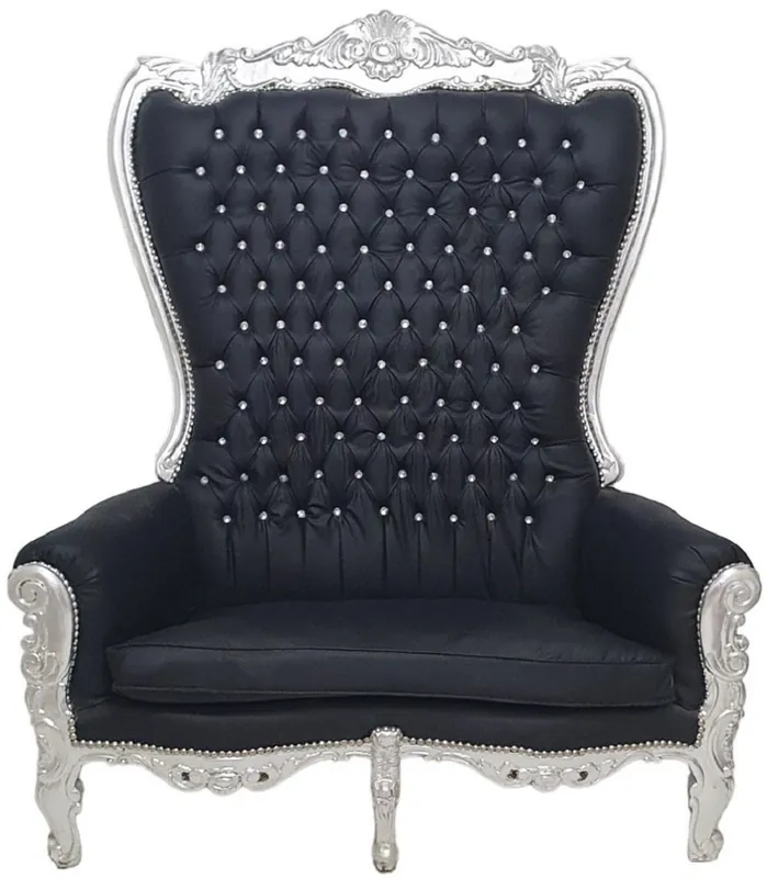 Online Kaufen Casa Padrino divano 2 posti barocco con schienale alto nero / argento - Magnifico divano in stile barocco con strass - Mobili da soggiorno in stile barocco - Mobili barocchi