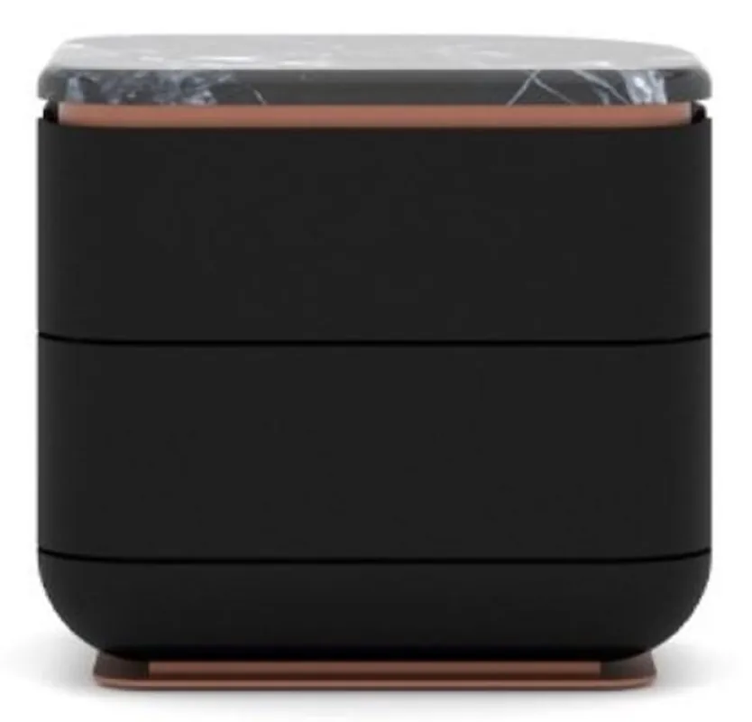 Casa Padrino comodino di lusso nero / rame 60 x 50 x A. 57 cm - Comodino in legno massello con 2 cassetti e piano in marmo - Mobili camera da letto - Mobili hotel - Mobili di lusso Kracherpreis