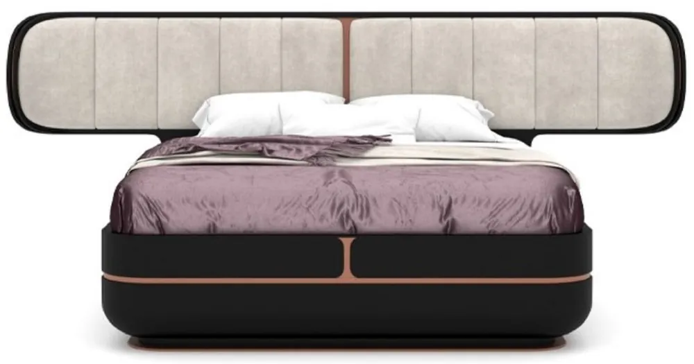 Casa Padrino Letto Matrimoniale di Lusso Grigio / Nero / Rame 330 x 215 x A. 120 cm - Letto in Legno Massello con Testiera Imbottita - Mobili per Camera da Letto - Mobili Hotel - Mobili di Lusso Versand Am Gleichen Tag