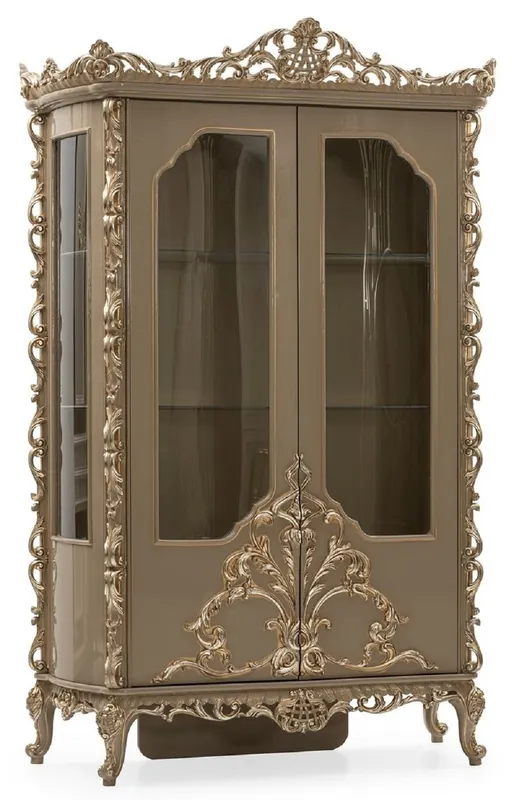 Wochenendangebot Casa Padrino vetrina barocco di lusso grigio / oro - Magnifica vetrina in legno massello con 2 ante - Mobili di lusso in stile barocco - Mobili barocchi - Noble & Magnifique