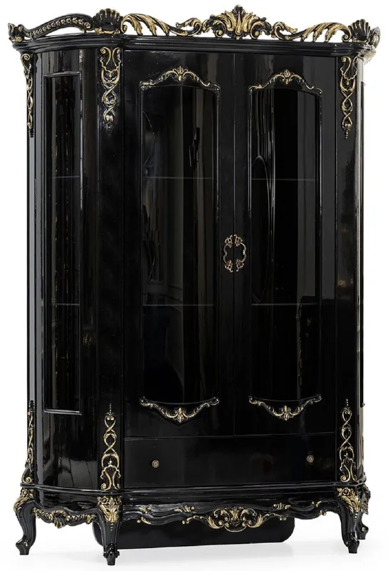 Casa Padrino vetrina barocco di lusso nero / oro - Magnifica vetrina in legno massello con 2 ante e cassetto - Mobili di lusso in stile barocco - Mobili barocchi - Noble & Magnifique Meistverkauft