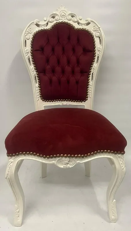 Echt Casa Padrino sedia da pranzo barocco bordeaux rosso / crema - Sedia in stile antico fatta a mano con tessuto in velluto - Mobili per sala da pranzo stile barocco - Mobili in stile barocco