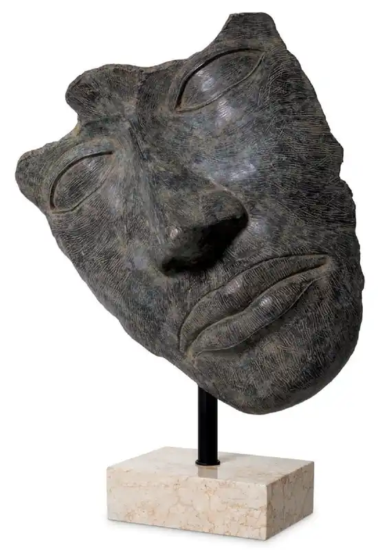 Casa Padrino scultura decorativa di lusso viso bronzo antico / nero / beige 69 x 30,5 x A. 95 cm - Figura decorativa con base in marmo - Accessori decorativi - Qualità di lusso Nur Für Kurze Zeit