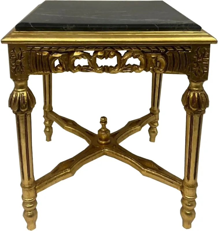 Direkt Vom Hersteller Casa Padrino tavolino barocco oro / nero - Tavolo quadrato in stile antico fatto a mano con piano in marmo - Mobile soggiorno in stile barocco - Mobile in stile antico - Mobile barocco