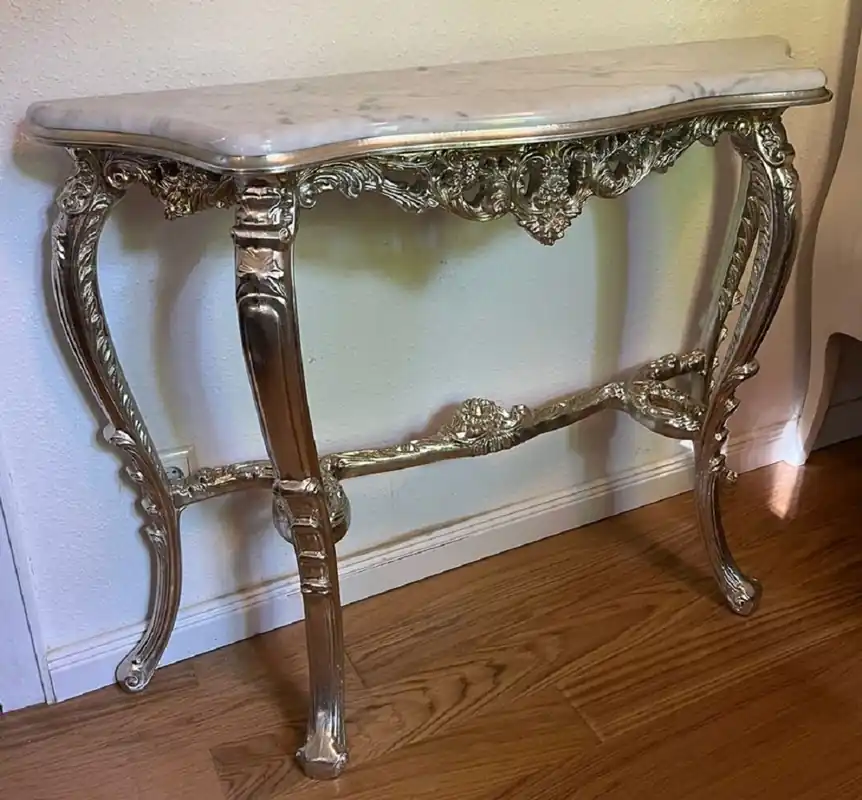 Casa Padrino consolle barocco di lusso argento / bianco - Consolle fatto a mano in legno massello con piano in marmo - Mobile Barocco - Qualità di Lusso - Fatto in Italia Bestseller