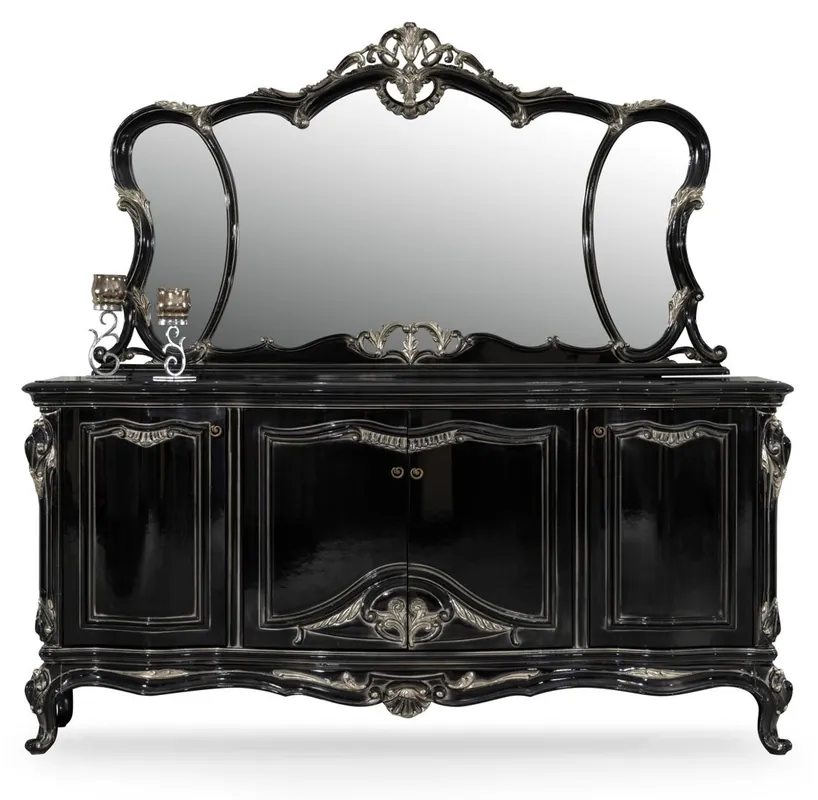 Preis Gesenkt Casa Padrino credenza barocco di lusso con specchio nero / argento - Mobili di lusso in stile barocco - Mobili barocchi - Arredi barocchi - Nobili e Magnifici