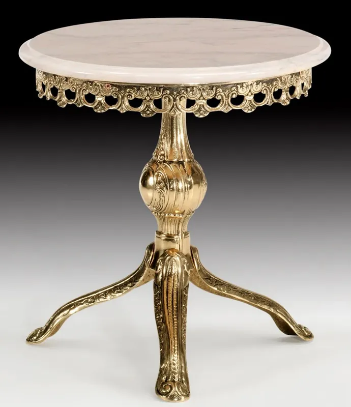 Casa Padrino tavolino barocco di lusso oro / bianco - Tavolo rotondo in bronzo con piano in marmo - Mobili di lusso in stile barocco - Mobili da soggiorno in stile barocco - Nobile e Magnifico Neue Ware