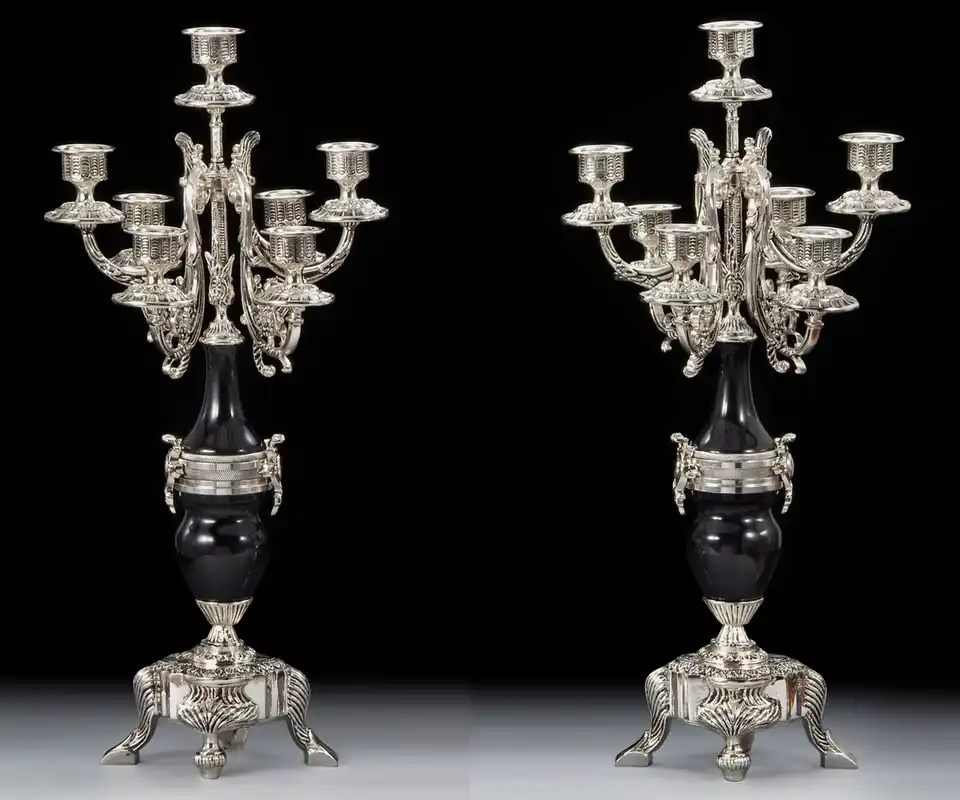 Sonderangebot Casa Padrino set di portacandele barocco di lusso argento / nero Ø 25 x A. 55 cm - Portacandele in bronzo stile barocco fatto a mano - Accessori decorativi barocchi - Nobile e Magnifico