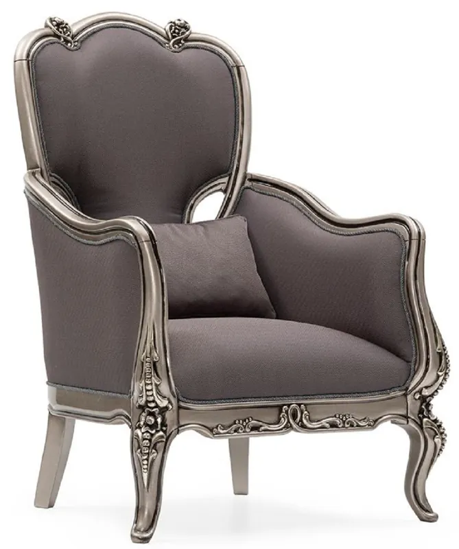 Abverkauf Casa Padrino poltrona da soggiorno barocco di lusso grigio / argento - Poltrona in stile barocco fatta a mano con cuscino - Mobili da soggiorno di lusso in stile barocco - Nobile e Magnifico