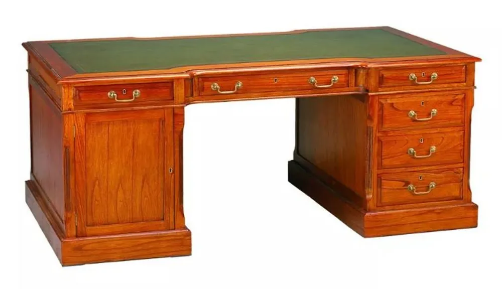 Neue Kollektion Casa Padrino scrivania di lusso marrone chiaro / vera pelle verde 190 x 105 x A. 79 cm - segretario stile antico in legno massello con 6 cassetti