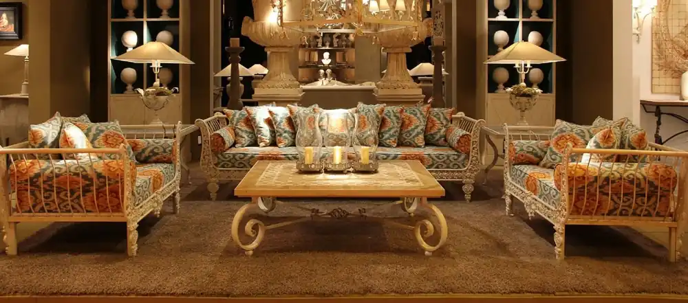 Rabatt Casa Padrino Set di Mobili in Ferro Battuto Barocco di Lusso Verde / Arancione / Bianco - 1 Divano & 2 Poltrone & 1 Tavolino da Salotto - Mobili Soggiorno e Giardino - Mobili Barocchi di Lusso
