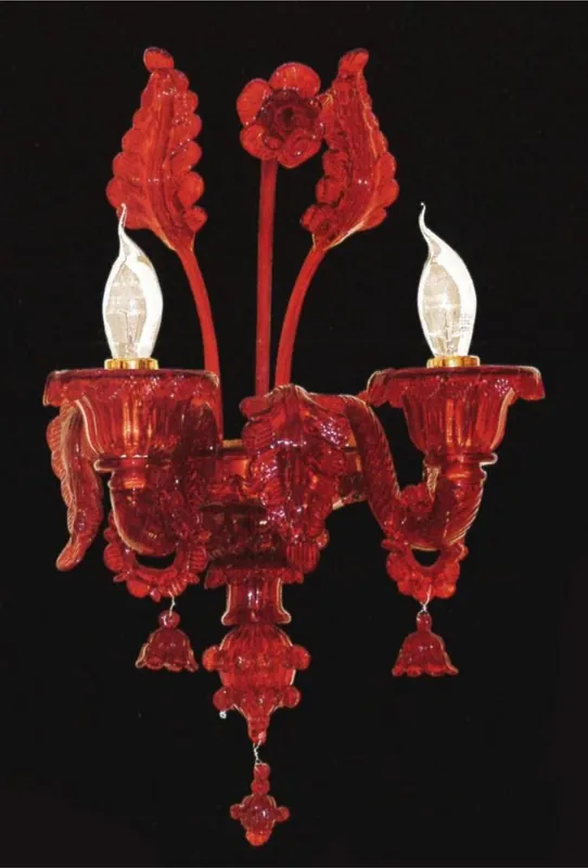 Casa Padrino lampada da parete doppio di lusso rosso 25 x 25 x A. 48 cm - Magnifica lampada da parete in vetro di Murano in stile barocco - Luci barocche - Qualità di lusso - Fatto in Italia Neu Im Sortiment